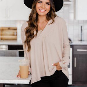 Pink Lily V-Neck Beige Blouse